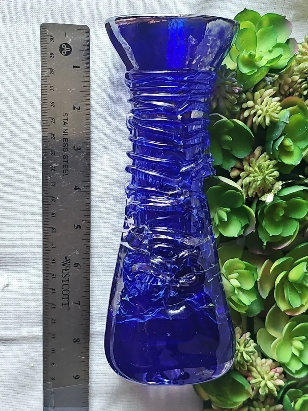 Vintage Hand-crafted Cobalt Blue art glass textured 9